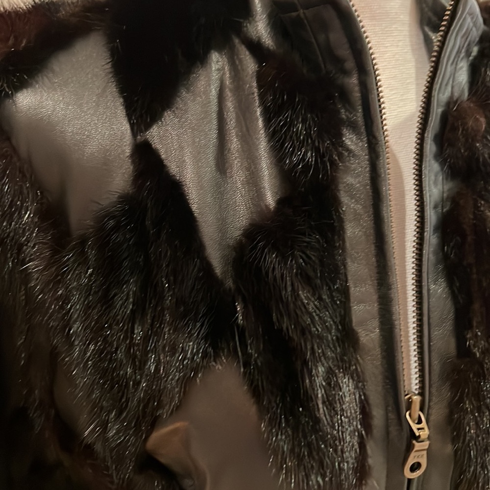 Black Leather Jacket With Black Patchwork Fur Min… - image 3